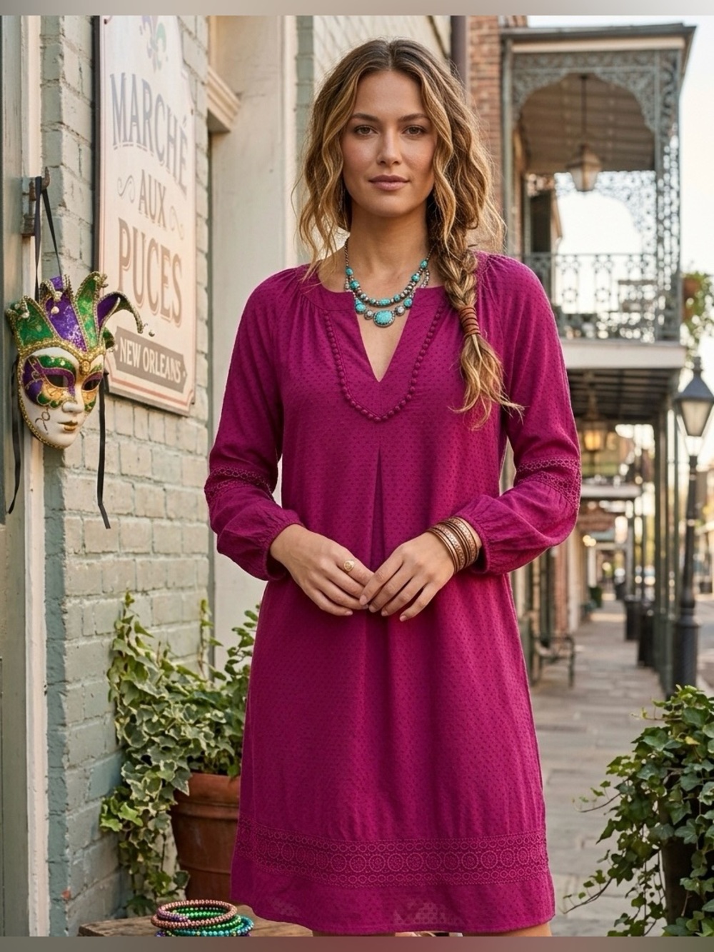 Crown & Ivy Cranberry Lace Trim Shift Dress Medium Boho